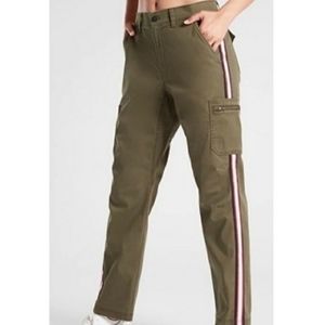 Athleta Olive Green Ankle Pants with Pink Stripe